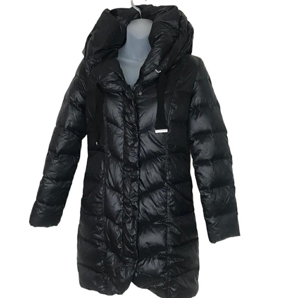 TAHARI Black Puff Down Jacket With Hood  Size XXS